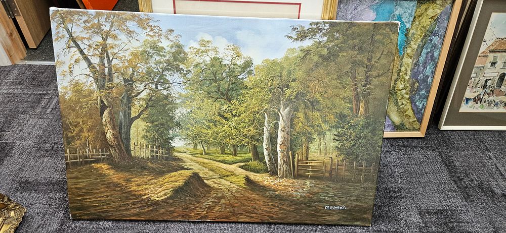 Lot 765: Unframed oil on canvas of trees