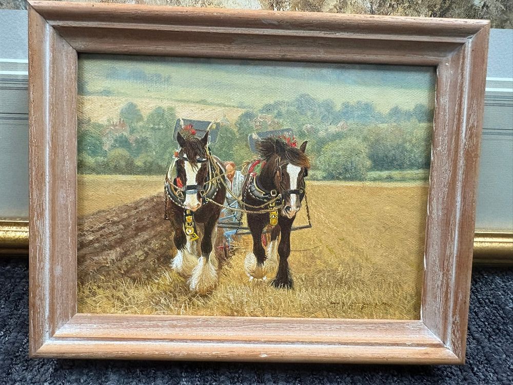 Lot 775: Small Oil painting of horses signed - Anthony...