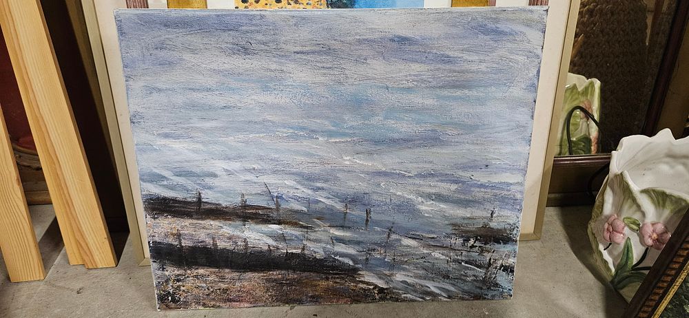 Lot 790: Oil on canvas beach scene
