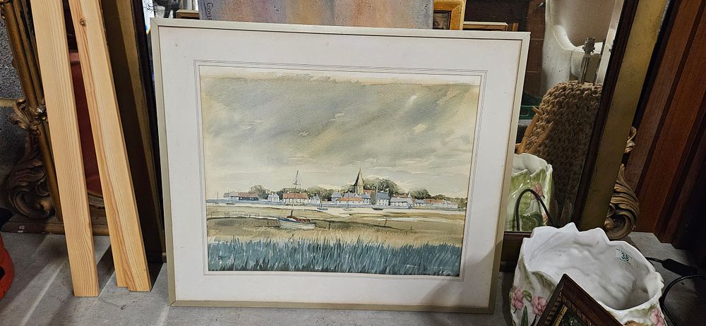 Lot 793: Large framed watercolour titled 'Bosham' signed Brian Taylor