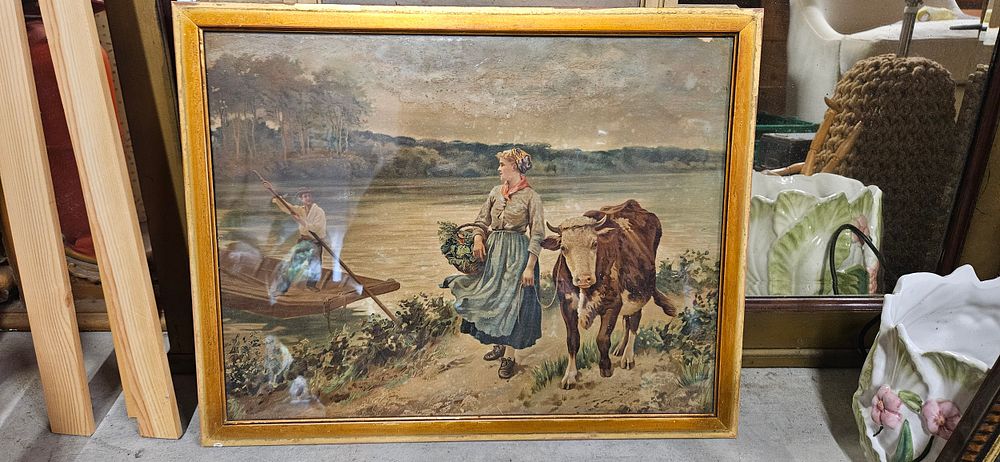 Lot 795: Framed and glazed picture of a lady and...