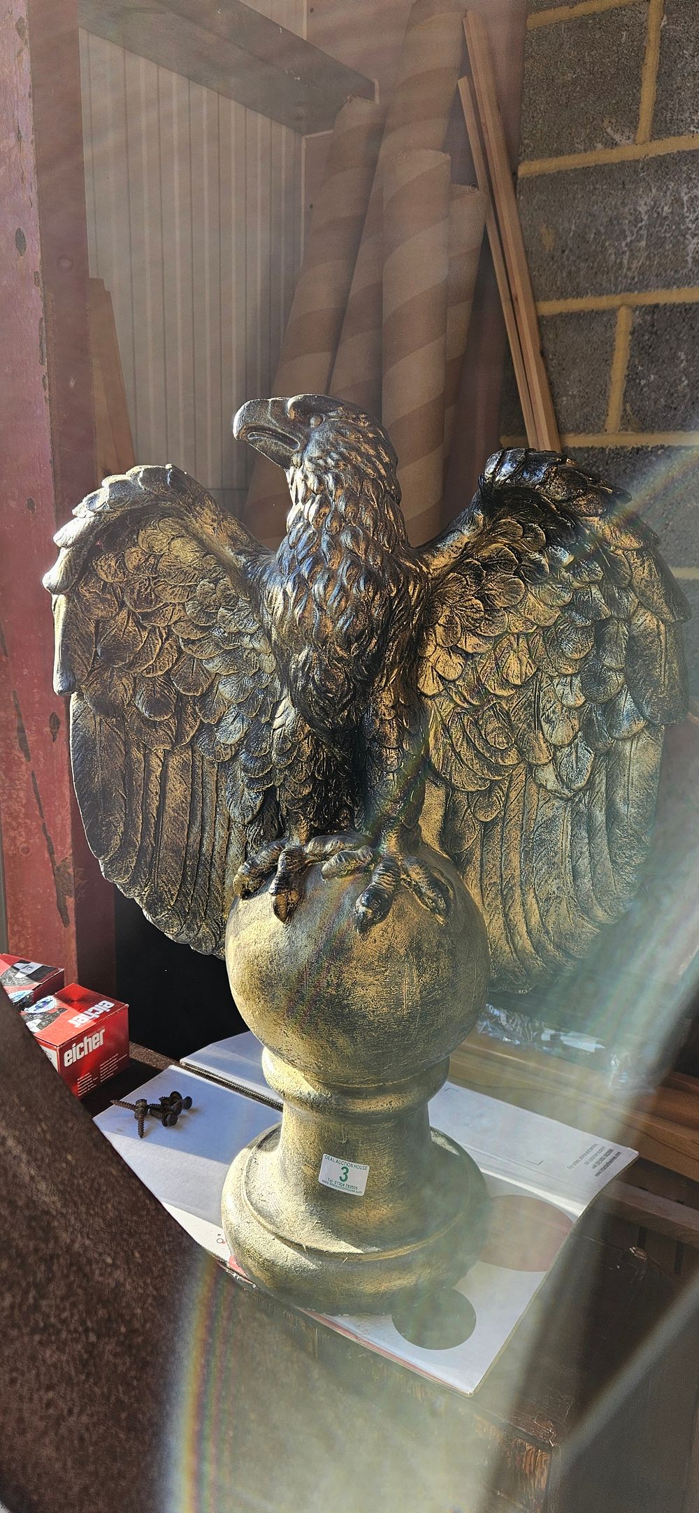 Lot 3: Large heavy gold painted concrete eagle figure