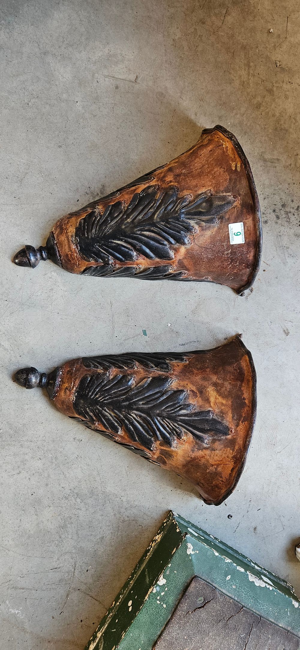 Lot 9: Pair of distressed metal wall pockets
