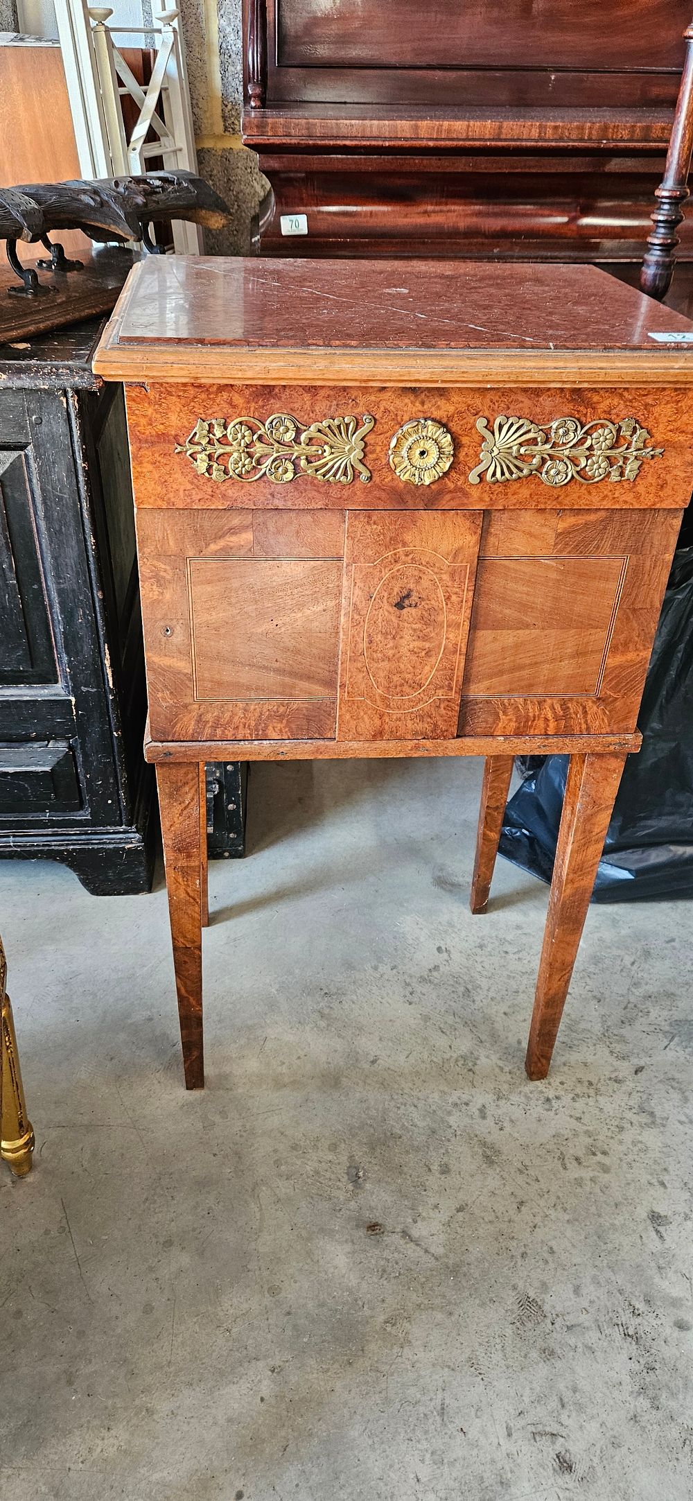 Lot 12: Antique French pot cupboard with marble top and...