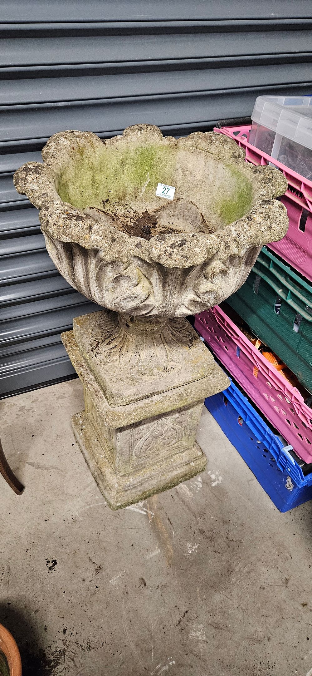 Lot 27: Large concrete garden planter on plinth