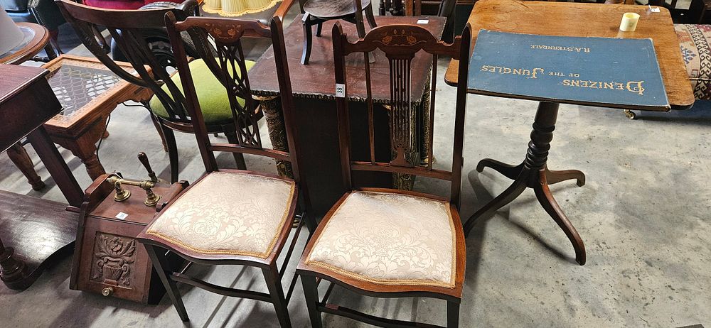 Lot 38: Pair of Edwardian inlaid bedroom chairs