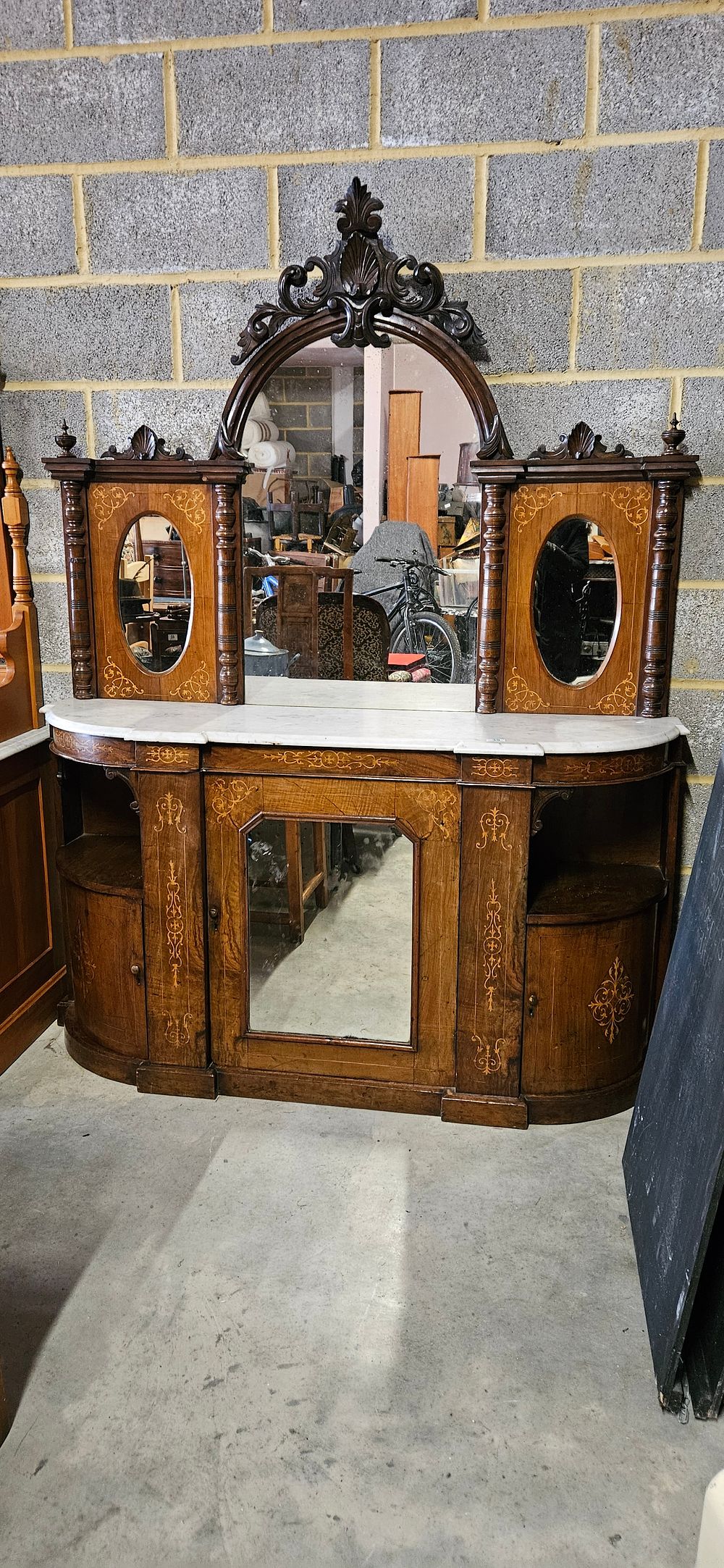 Lot 39: Antique Victorian burr walnut credenza or sideboard with...