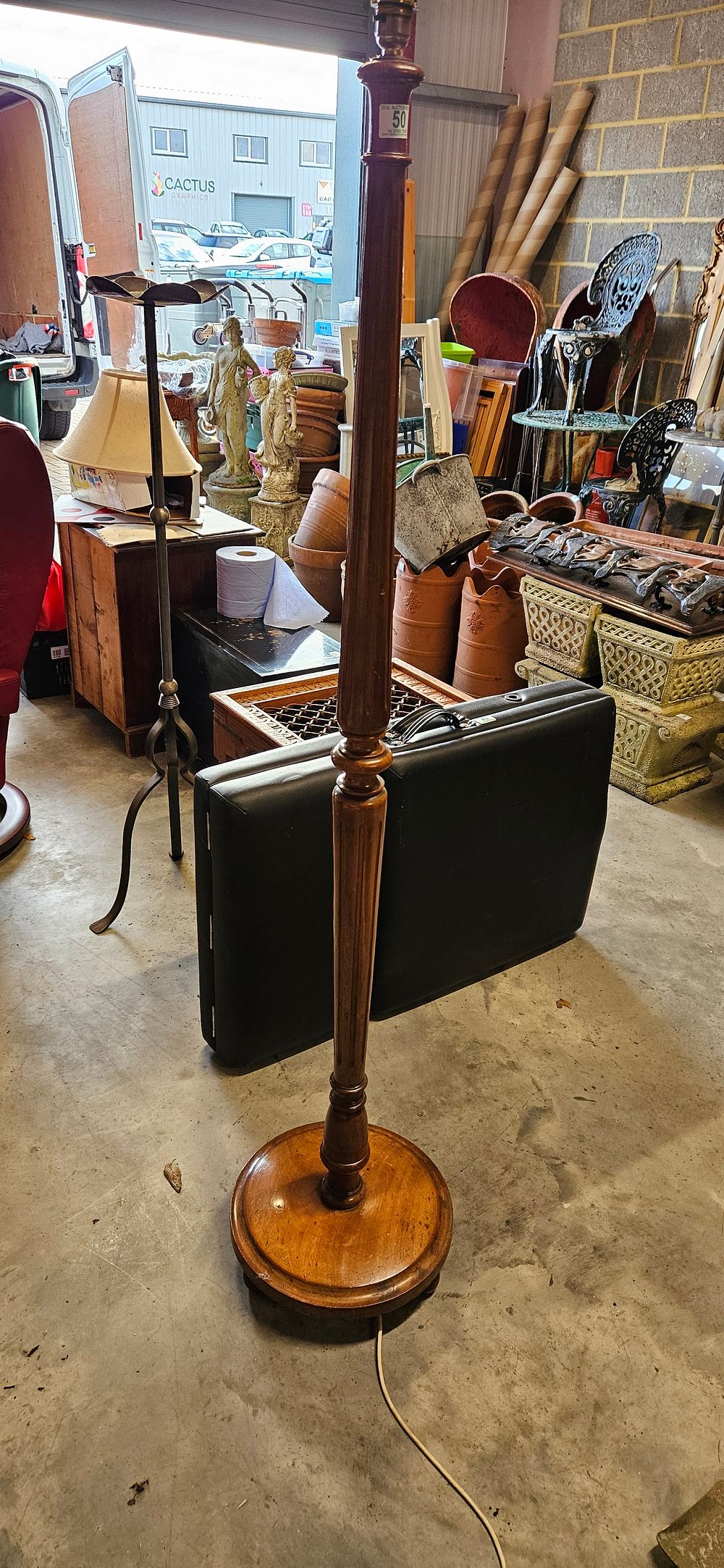 Lot 50: Tall wooden standard lamp - needs re-wiring
