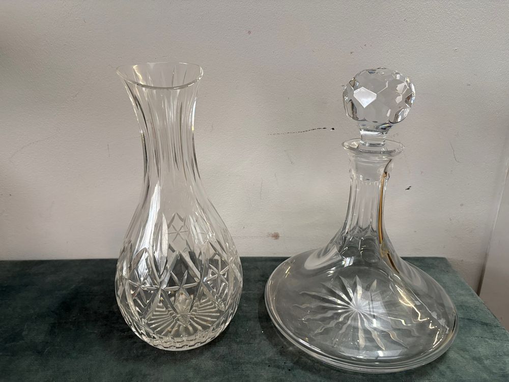 Lot 152: Glass ships decanter signed 'Atlantis' and crystal carafe