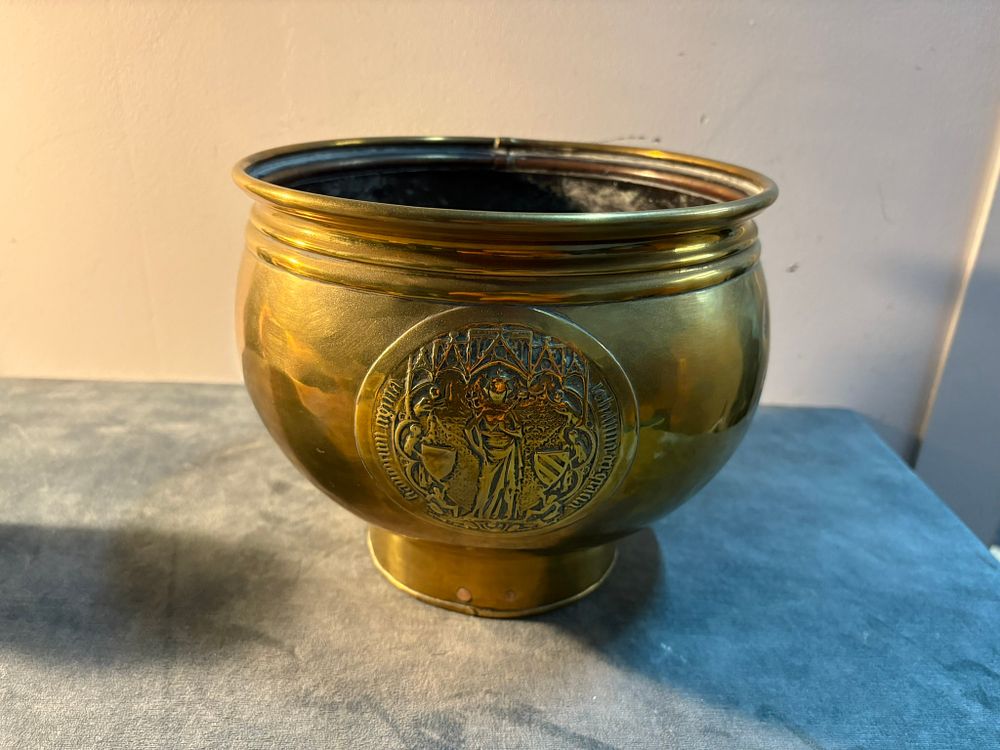 Lot 153: Antique brass repoussé planter