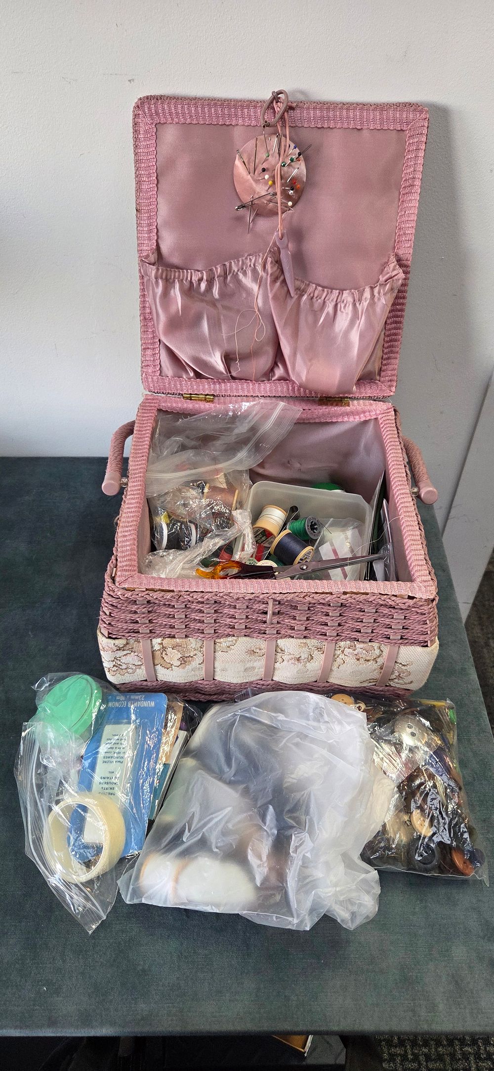 Lot 157: Sewing box and sewing equipment