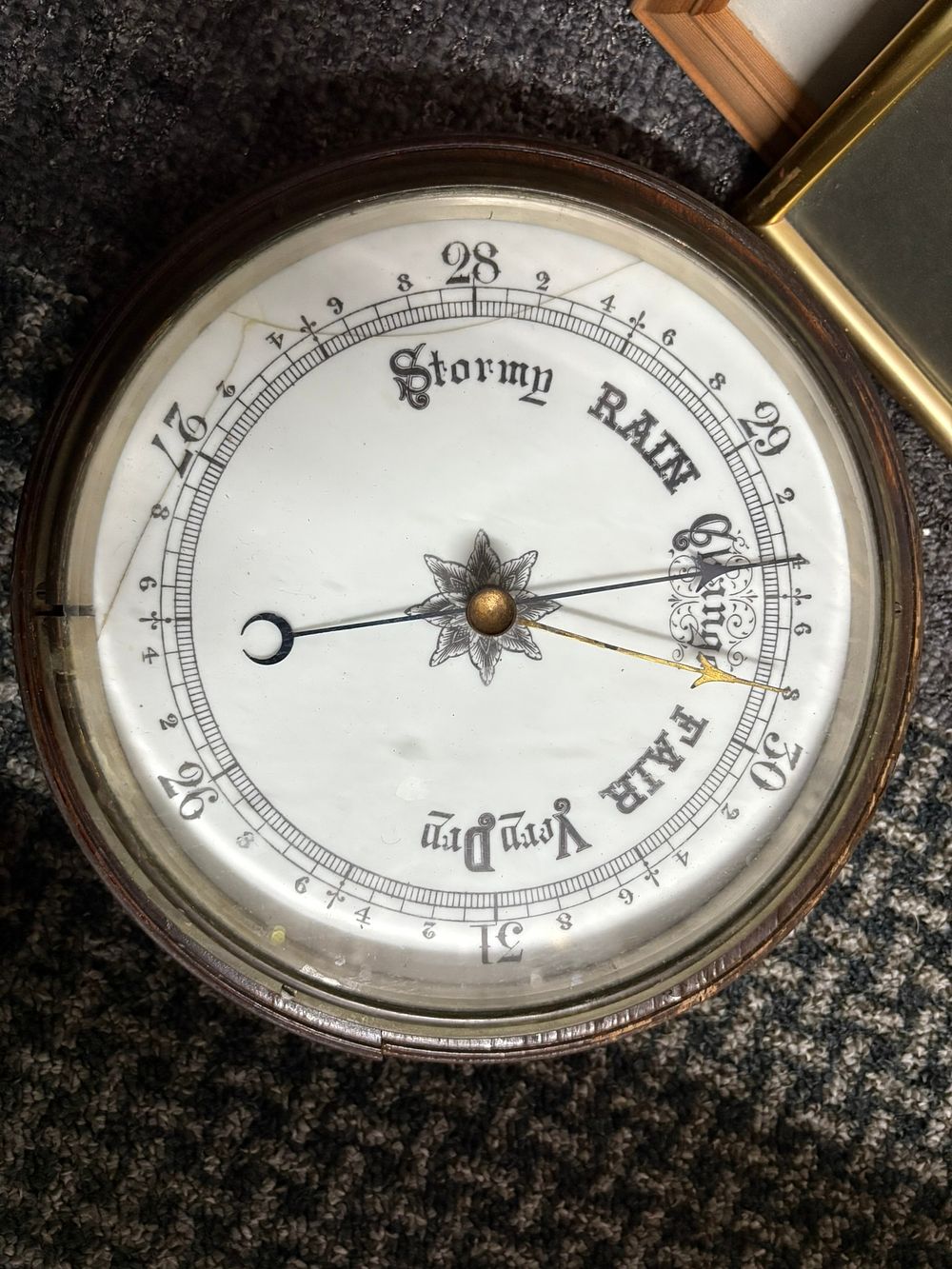 Lot 166: Small antique wood cased barometer