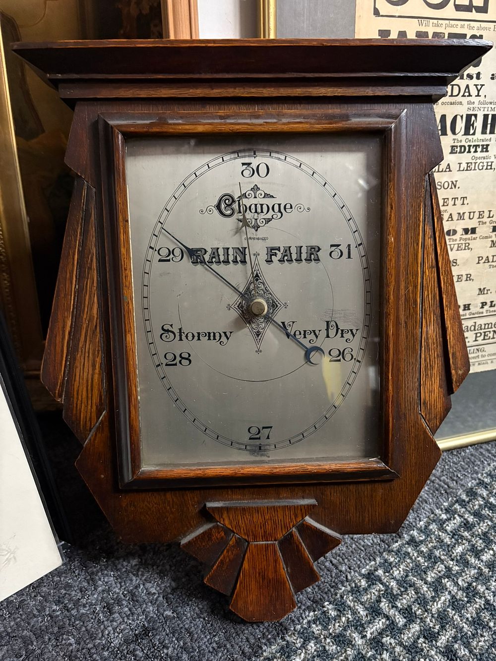 Lot 168: Art Deco wooden cased barometer with silvered face
