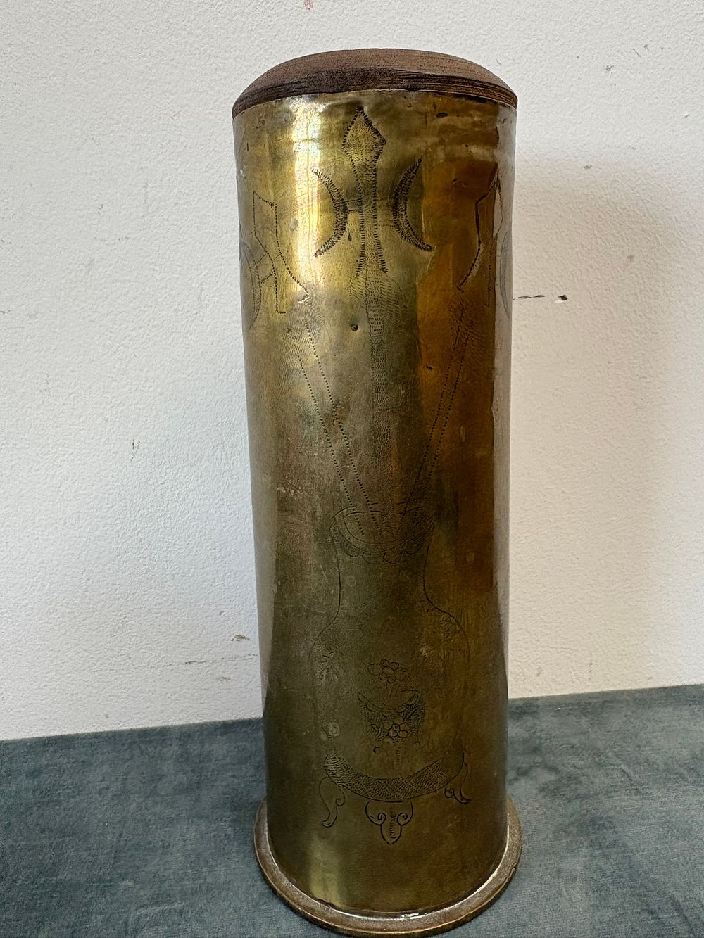 Lot 170: WWI trench art shell decorated with oriental style...