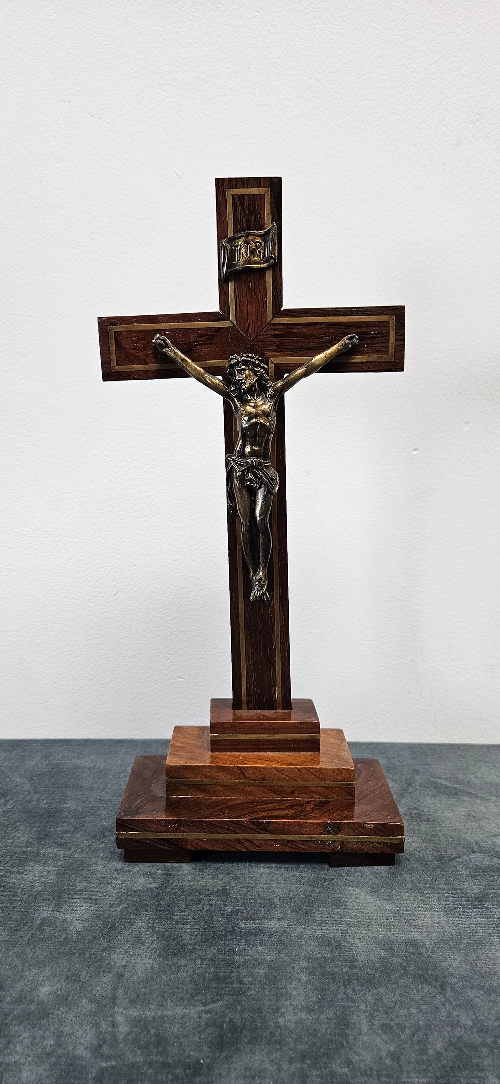 Lot 203: Wood and brass free standing crucifix with brass...