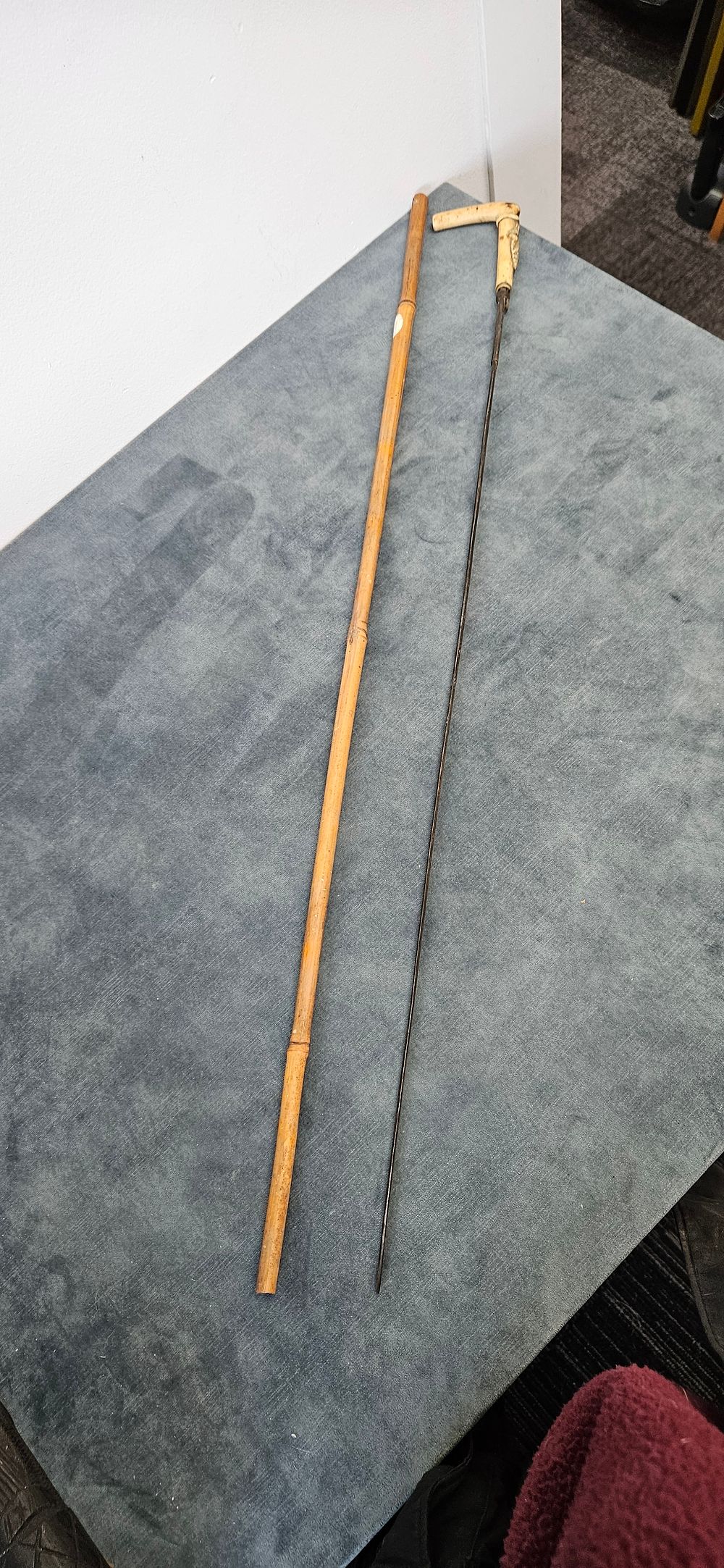 Lot 214: Antique bone handled sword stick of repair/ restoration