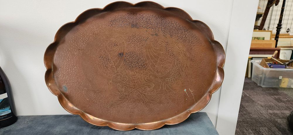 Lot 406: Large Arts and Crafts copper serving tray with...
