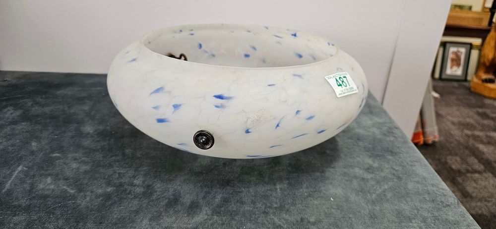 Lot 487: Vintage white and blue speckled glass bowl ceiling...