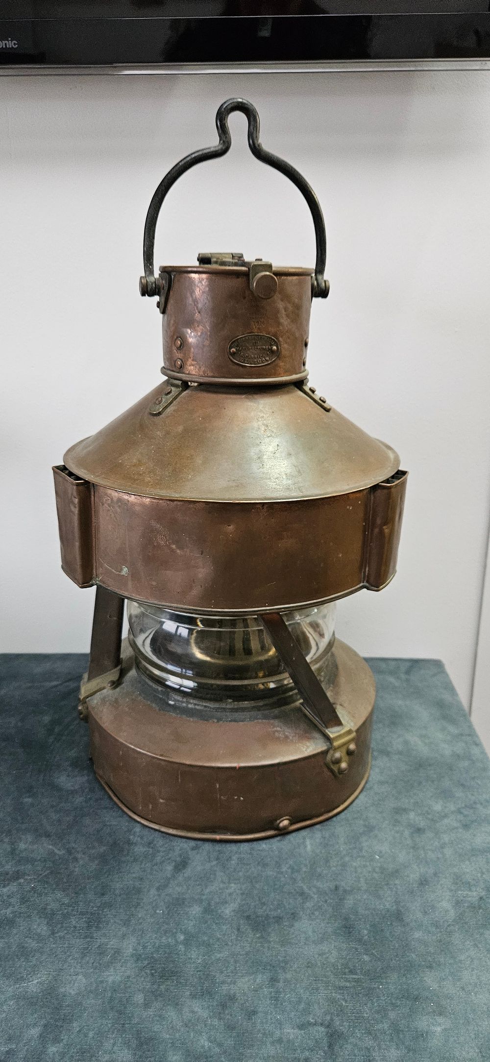 Lot 497: Large very heavy copper ships anchor light with...
