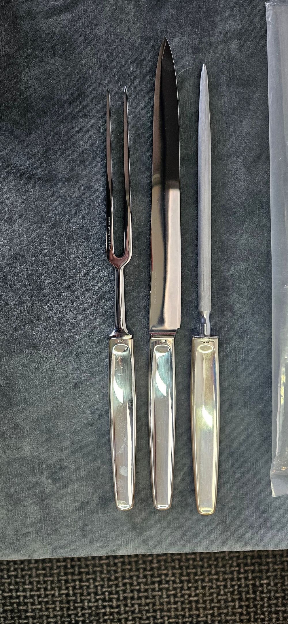 Lot 538: 925 Sterling silver handled Georg Jensen carving set...