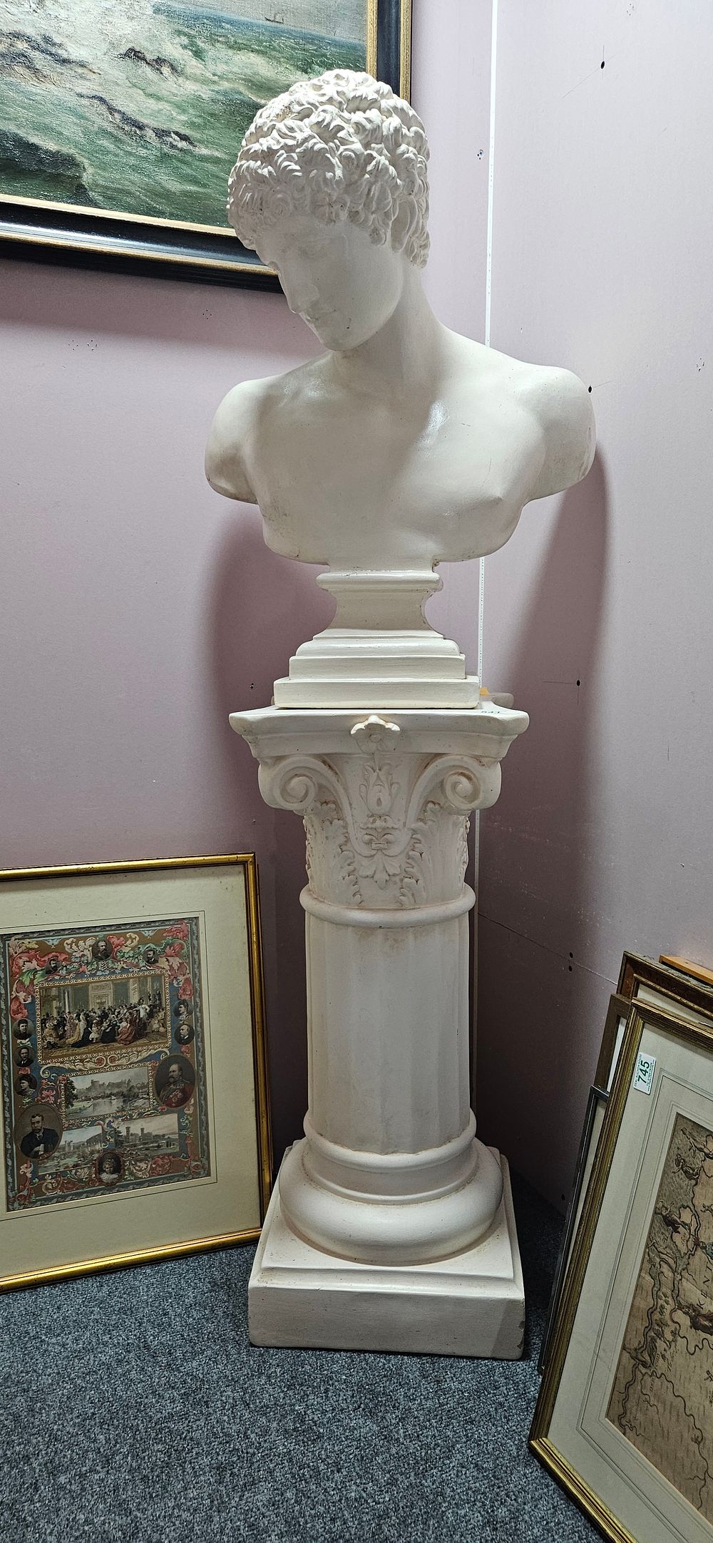 Lot 541: Large plaster bust of Antinous on a column...