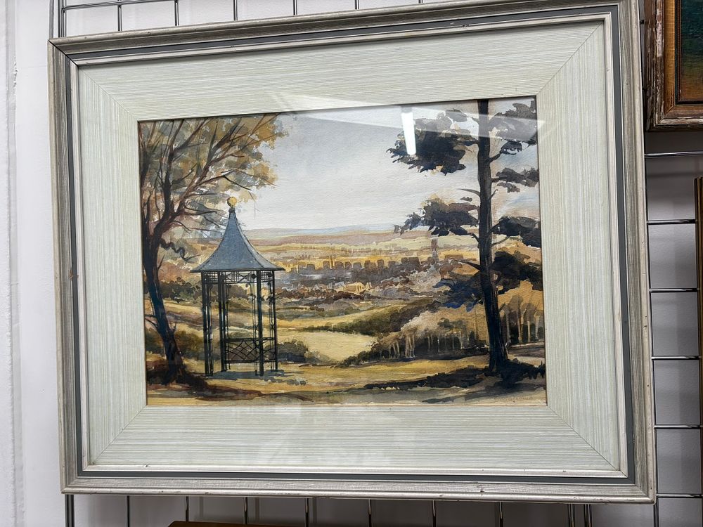 Lot 650: Framed watercolour painting depicting a landscape view of...