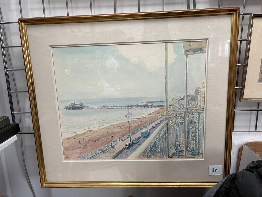 Lot 651: Watercolour painting of Brighton seafront a pier initialed...