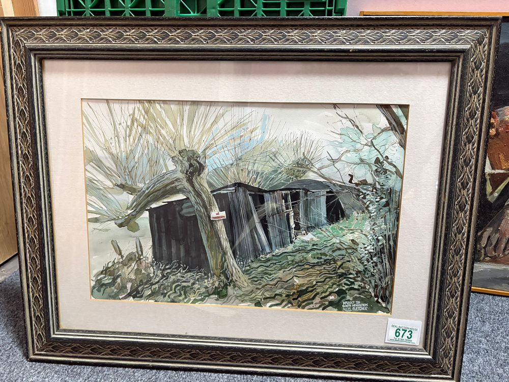Lot 673: Watercolour titled 'Wriggly Tin. South Newington' by Nigel...