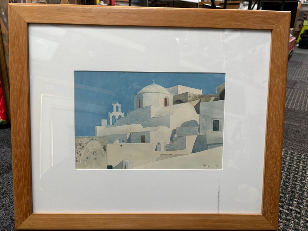 Lot 694: Greek Santorini watercolour - signed