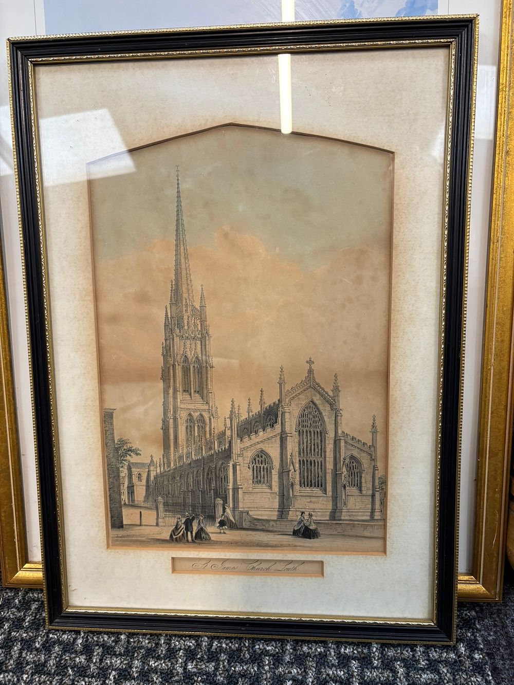 Lot 706: Print in black frame of St James Church...