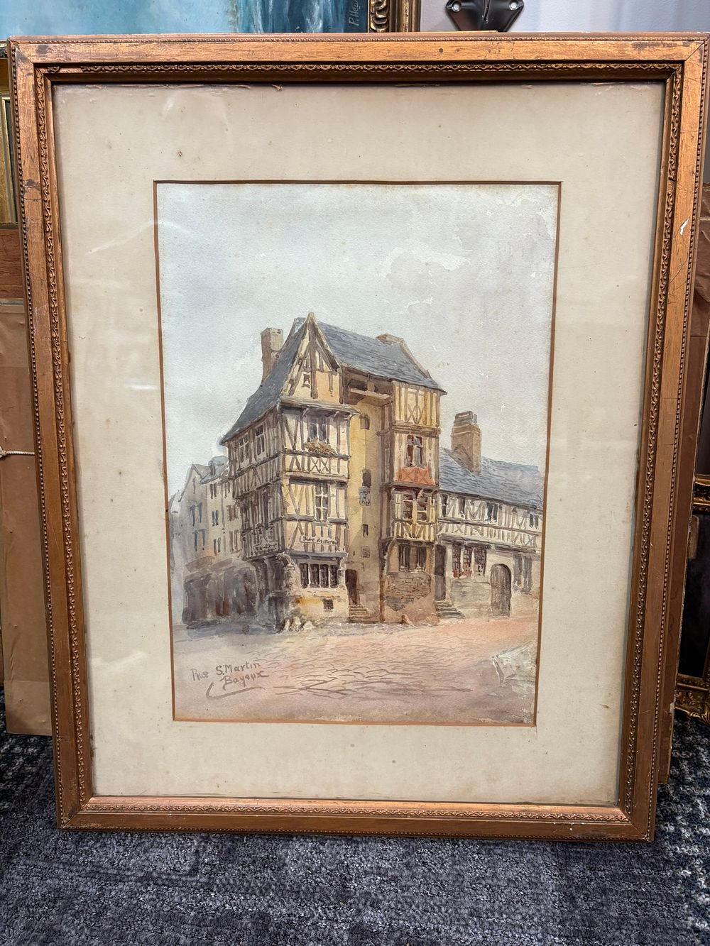 Lot 716: Watercolour titled 'Rue St Martin Bayoux'