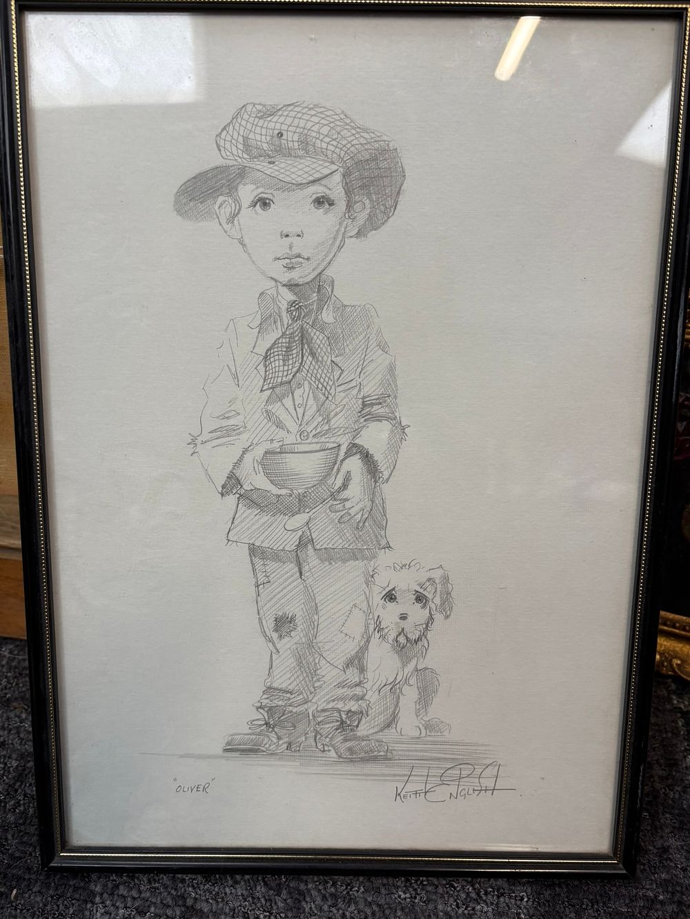 Lot 718: Drawing titled 'Oliver' signed by Keith English