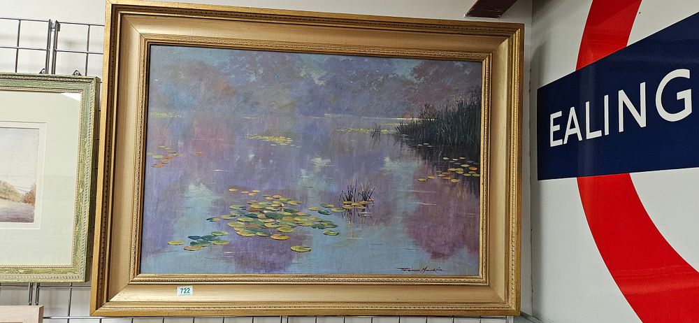 Lot 722: Large oil on board in gold frame of...