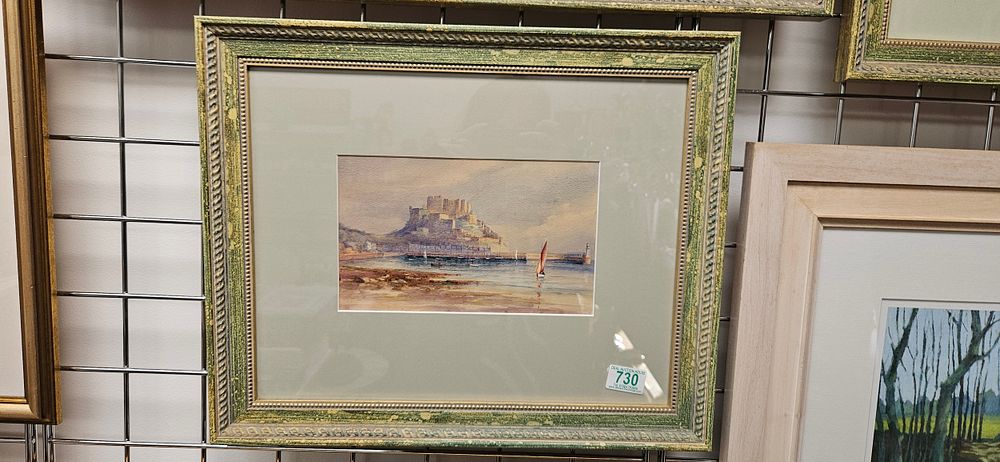 Lot 730: Small watercolour painting of Dover castle and seafront...