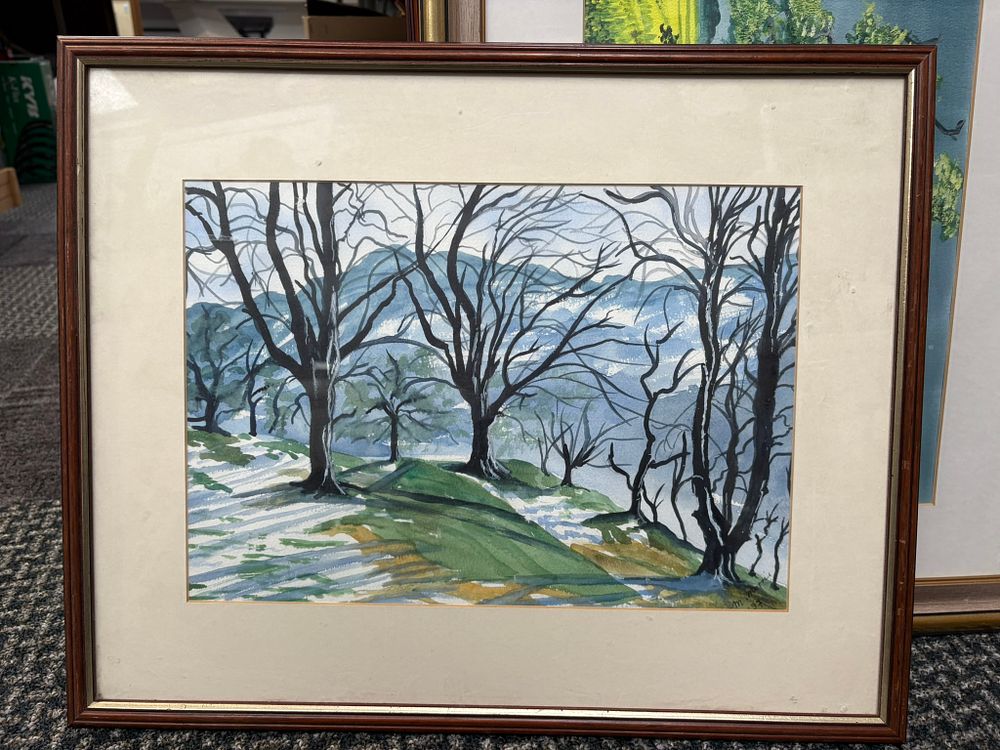 Lot 739: Watercolour painting of forest trees signed M. Morris