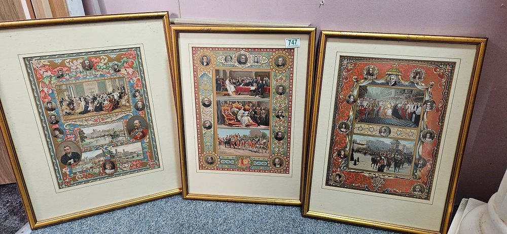 Lot 747: Three framed lithographs, likely from the Illustrated London...