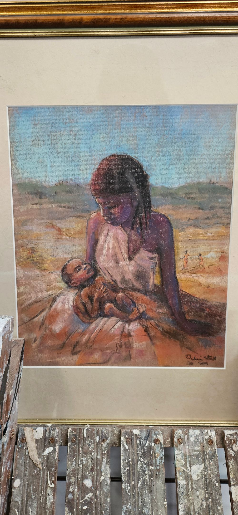 Lot 758: African painting of mother and child