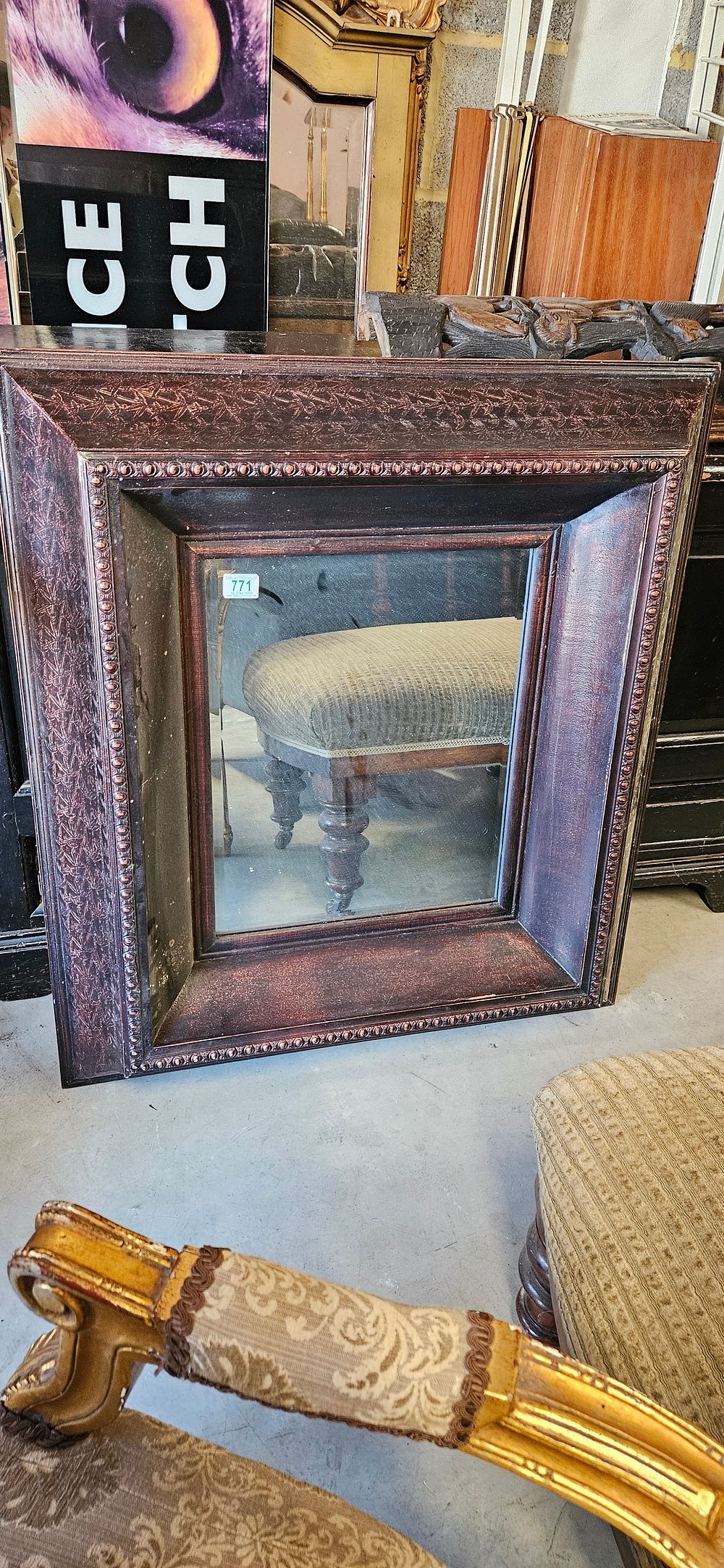 Lot 771: Large modern oversized frame mirror with bevelled glass