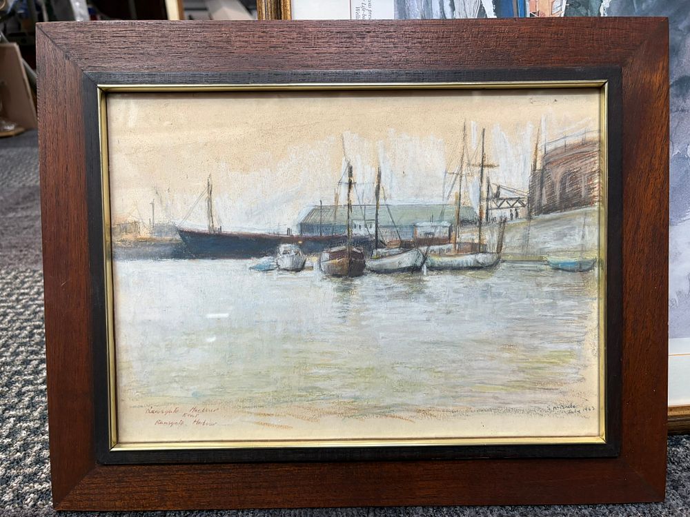 Lot 779: Watercolour/ pastel drawing of Ramsgate Harbour signed S....