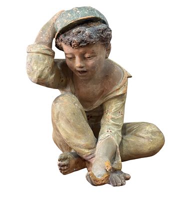 Scugnizzo (street urchin). Antique Neapolitan patinated plaster sculpture, depicting a Scugnizzo 