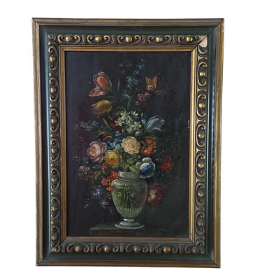 ANONIMO - Still life with flowers. Oil on panel painting, 19th/20th century, Italian school 