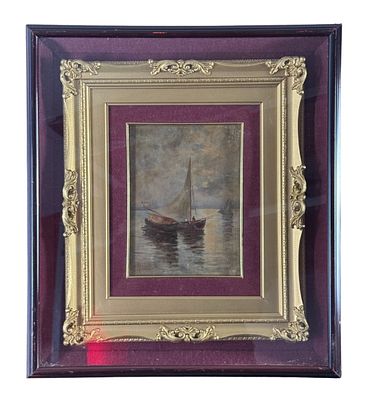 Oscar Ricciardi - Seascape with Boats - Oscar Ricciardi. Oil painting on panel, 20th-century 