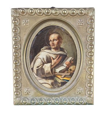 SCUOLA ITALIANA - Saint Francis of Assisi. Oval oil painting on copper, 18th century, Italian 