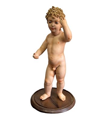 Infant Jesus. Polychrome wooden sculpture, 19th century, depicting the Infant Jesus. Dimensions: 