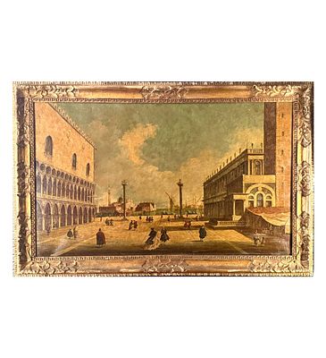 ANONIMO - Venice (Canaletto). Oil on canvas painting, 19th-century Italian school, depicting Venice 