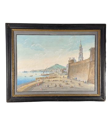 SCUOLA ITALIANA - Naples from Carmine. Gouache painting (tempera on paper), late 18th/early 19th 