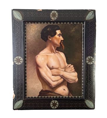 ANONIMO - Male Nude. Oil on panel painting, academic painter, first half of the 20th century 