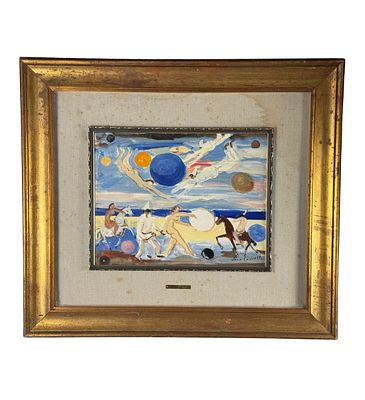 MARIO CORTIELLO - Pulcinella fantasy - MARIO CORTIELLO. Oil painting on cardboard, 20th century 