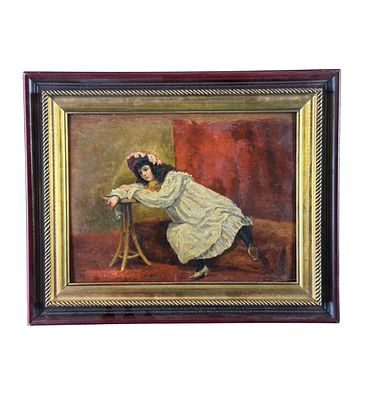 ANONIMO - Portrait of a young woman. Oil on panel painting, 19th/20th century, Italian school 