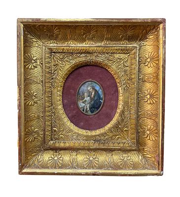 Virgin and Child after Botticelli. Miniature painting on plaque, 19th century Italian school 